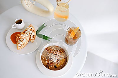 Healthy breakfast bowl Yogurt granola vegetarian food concept Stock Photo