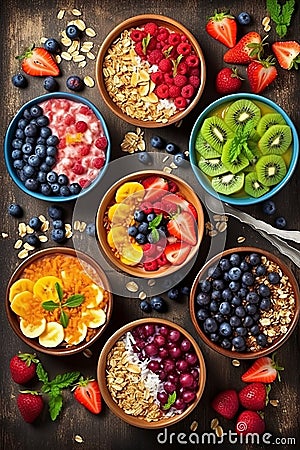 Healthy breakfast Cereals with fresh fruits AI generated Stock Photo