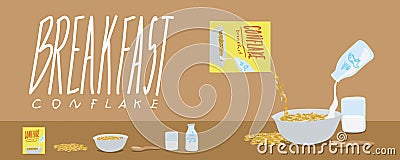 Healthy Breakfast-Cornflakes and Milk Splash Vector Vector Illustration