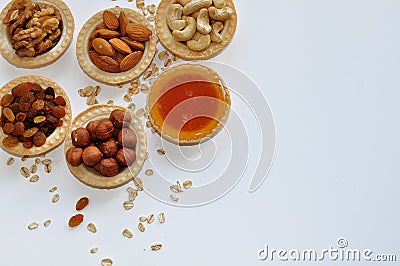 Healthy Breakfast of dried fruits and nuts with honey Stock Photo