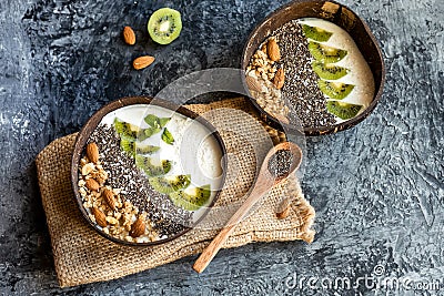 Healthy breakfast of fruit in a bowl of coconut, bali bowls, indonesia bali Stock Photo