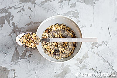 Healthy breakfast: granola in bowl Stock Photo