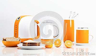 Healthy breakfast with oranges, orange juice and coffee. AI generated Stock Photo