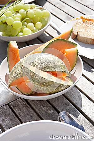 Healthy breakfast outside on table Stock Photo