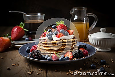 Healthy breakfast pancake plate. Generate Ai Stock Photo