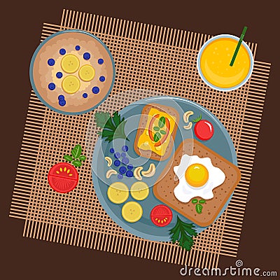 Healthy Breakfast with sandwiches Vector Illustration