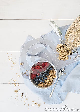 Healthy breakfast with yoghurt, granola and fruit Stock Photo