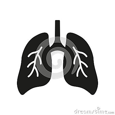 Healthy Bronchial Respiratory Internal Organ Glyph Icon. Human Lung Silhouette Icon. Pneumonia Respiration Illness Vector Illustration