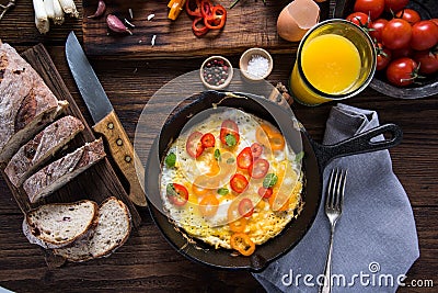 Healthy brunch idea on wooden table Stock Photo