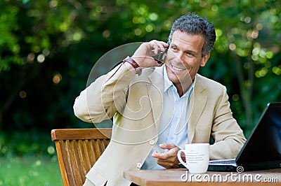 Healthy businessman working outdoor Stock Photo