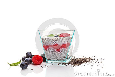 Healthy chia seed pudding with fresh berries Stock Photo