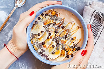 Healthy chocolate smoothie bowl Stock Photo