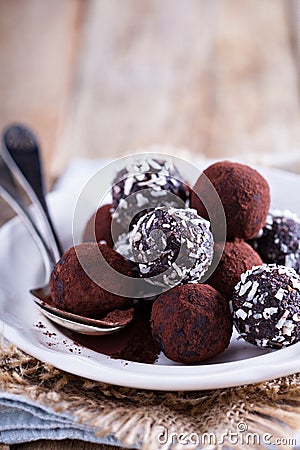 Healthy chocolate truffles Stock Photo