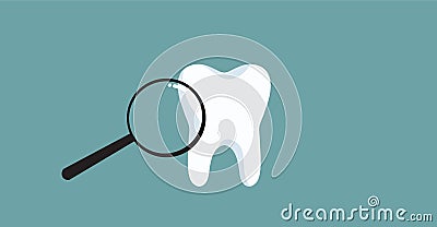 Healthy Clean White Molar tooth Being Examined with a Magnifier Vector Illustration