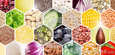 Healthy collage of vital products for nutrition in frames Stock Photo