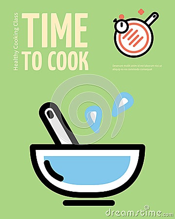 Healthy Cooking Class Time To Cook Placard Poster Banner Card Template. Vector Vector Illustration