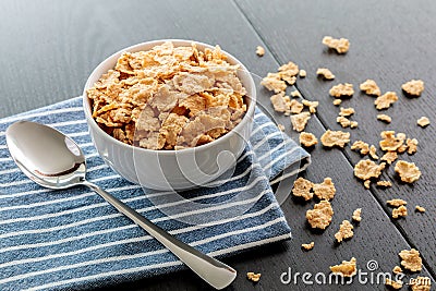 Healthy Corn Flakes with milk for Breakfast on table Stock Photo