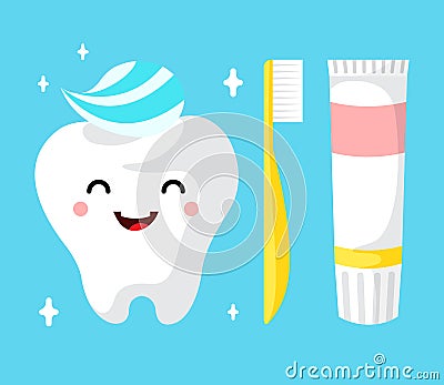 Healthy cute cartoon tooth character Vector Illustration