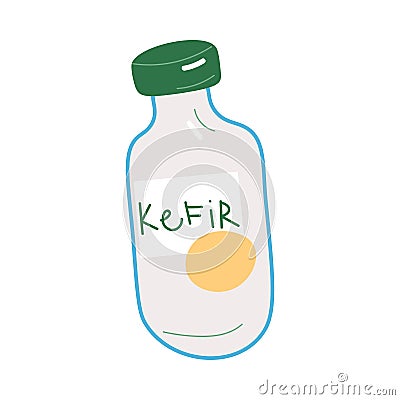 Healthy dairy kefir in bottle containing probiotics for good microflora in stomach Vector Illustration