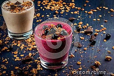 Healthy dessert of yogurt, smoothies, granola, chocolate Stock Photo