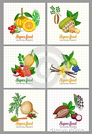 Vector superfood icons set. Vector Illustration