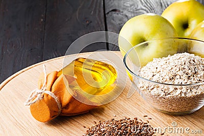 Healthy diet flaxseeds linseed oil omega-3 foods Stock Photo
