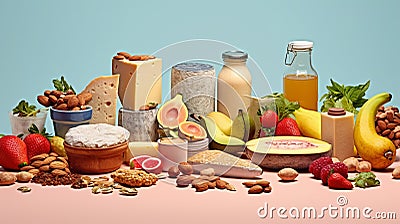 Healthy diet food, ingredients layout for cooking, keto products. Stock Photo