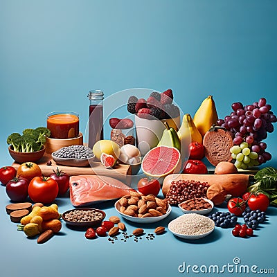 Healthy diet food, ingredients layout for cooking, keto products. Stock Photo