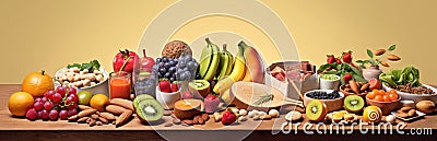 Healthy diet food, ingredients layout for cooking, keto products. Stock Photo