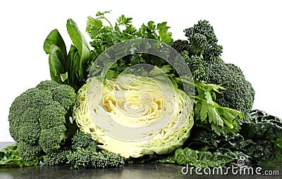 Healthy diet health foods with leafy green vegetables Stock Photo