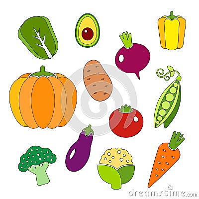 Healthy diet icons fresh organic vegetables Vector Illustration