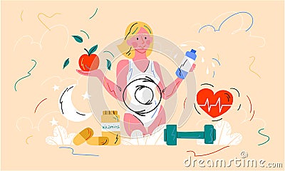 Healthy female diet and metabolism concept Vector Illustration