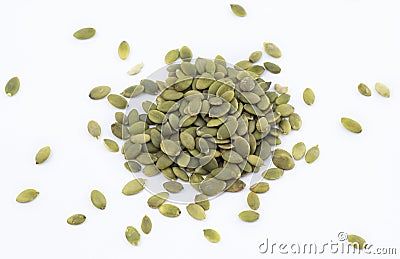 Peeled roasted green pumpkin seeds Stock Photo