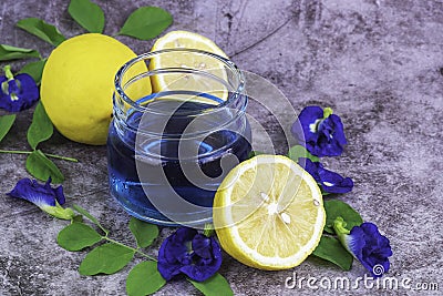 Healthy drink, Lemon blue pea flower juice Stock Photo