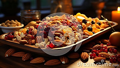 Healthy eating almond, fruit, snack, freshness, gourmet, organic, vegetarian food, dieting generated by AI Stock Photo