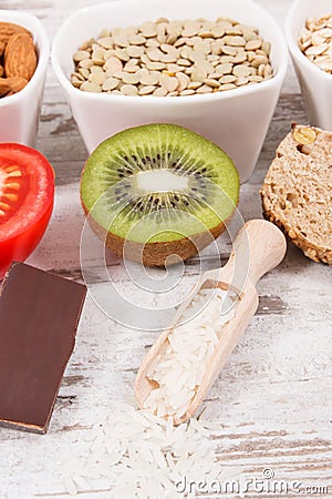Healthy eating as source melatonin and tryptophan. Best food for insomnia problems Stock Photo