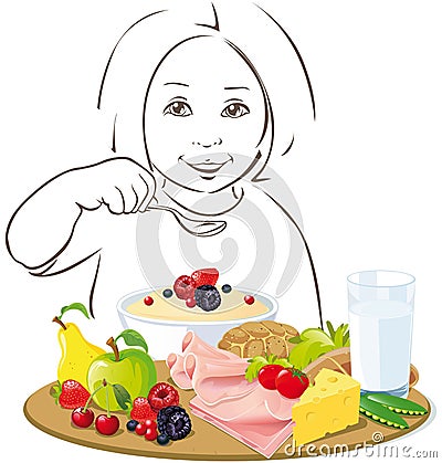 Healthy eating child - illustration Vector Illustration