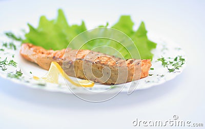 Healthy eating, diet. Baked grilled trout salmon . Stock Photo