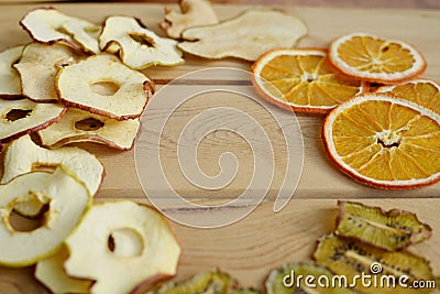 Healthy Eating. Healthy food. Lozenges, dried oranges, kiwis, pears. Stock Photo