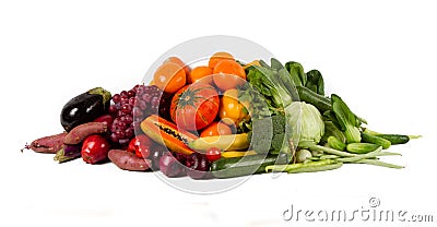 Healthy eating group fresh fruits and vegetable isolated Stock Photo