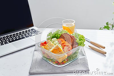 Healthy eating for lunch to work. Food in the office Stock Photo