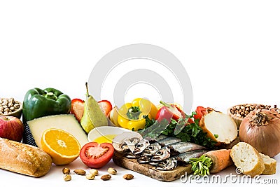 Healthy eating. Mediterranean diet. Fruit and vegetables isolated Stock Photo