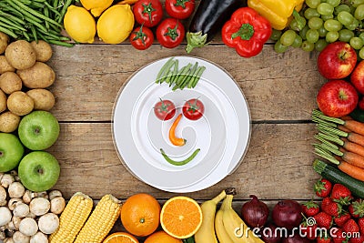 Healthy eating smiling face from vegetables on plate Stock Photo