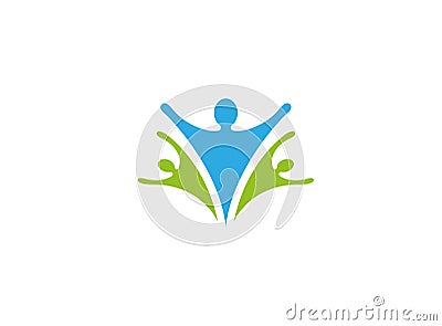 Healthy family care and happy people open hands logo Cartoon Illustration