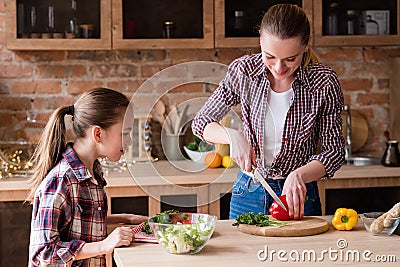 Healthy family eating lifestyle preparing salad Stock Photo