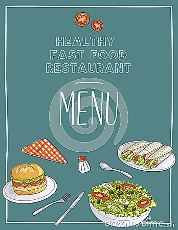Healthy fast food restaurant menu template Vector Illustration