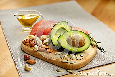 Healthy Fats. Fresh Organic Food On Table Stock Photo