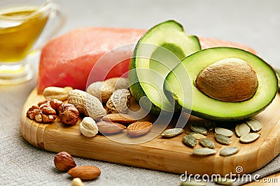 Healthy Fats. Fresh Organic Food On Table Stock Photo