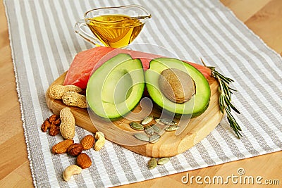 Healthy Fats. Fresh Organic Food On Table Stock Photo