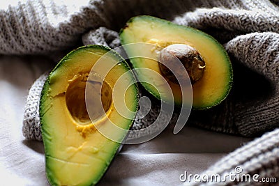 Healthy fats - opened avocado Stock Photo